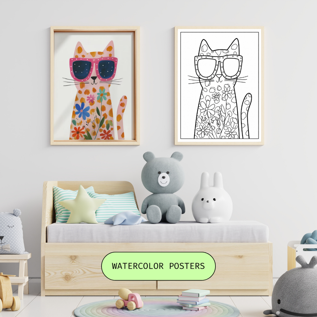 🎨 Kids Coloring Wall Art – Printable Animal Art Bundle (Digital Download)