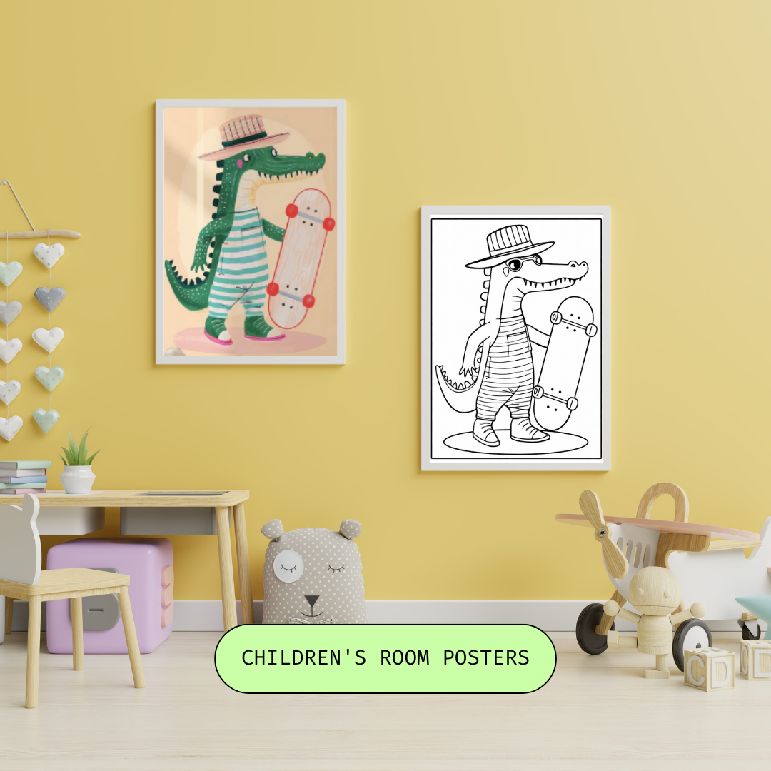 🎨 Kids Coloring Wall Art – Printable Animal Art Bundle (Digital Download)