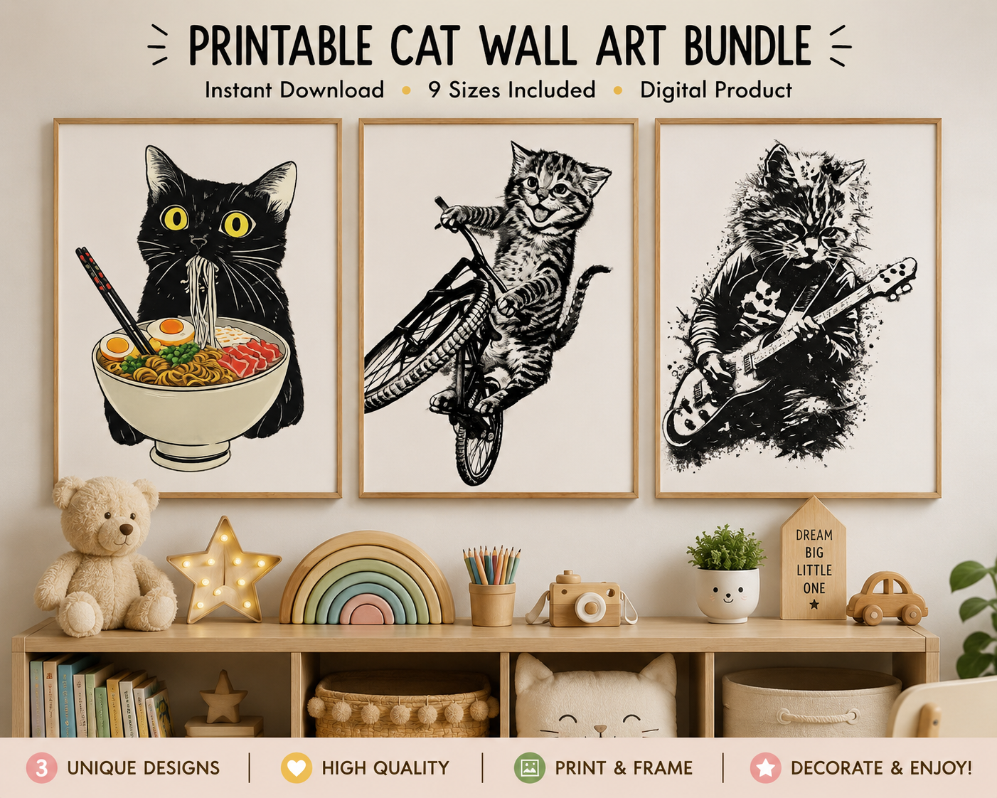🎨 Printable Cat Wall Art Bundle – Cute & Fun Animal Posters (Digital Download)
